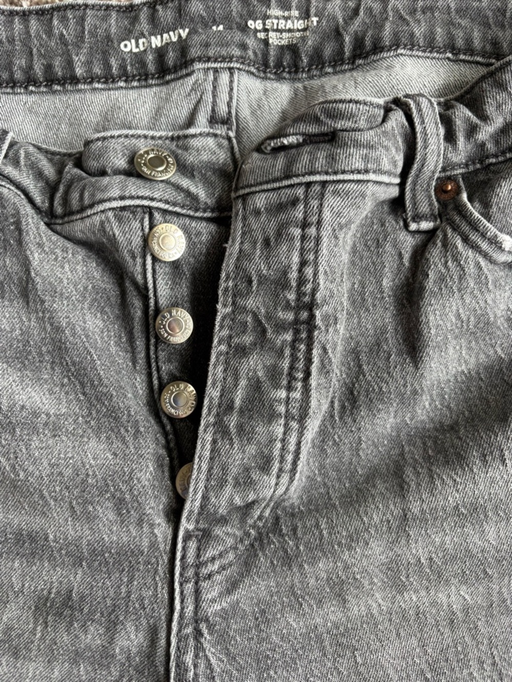 Old Navy Women's Gray OG Straight Leg Button-Fly Jeans - Picture 2 of 4